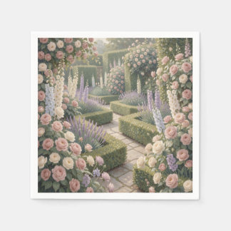 Romantischer englischer Garten Rosa Rosen Lavendel Serviette