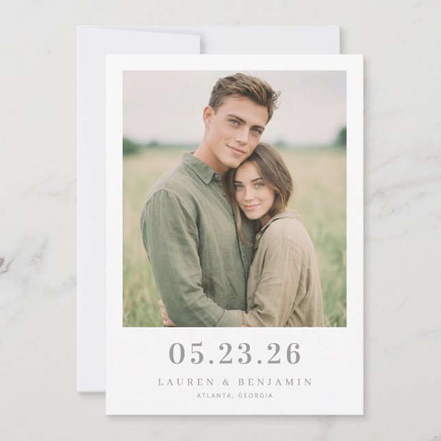 Romantischer Erdiger Minimalistischer Foto Save The Date (Vorderseite)