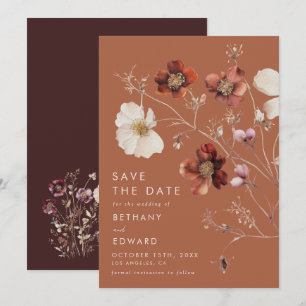 Romantischer Fall Terracotta Wildblume Hochzeit Save The Date