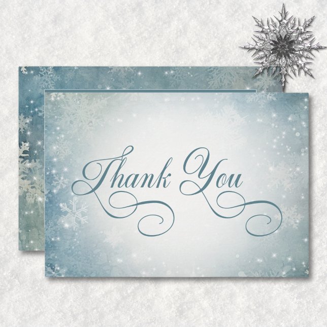 Romantischer Falling Snow Blue White Sparkle Empfa Dankeskarte (Romantic Falling Snow Blue White Sparkle Reception Thank You Card)