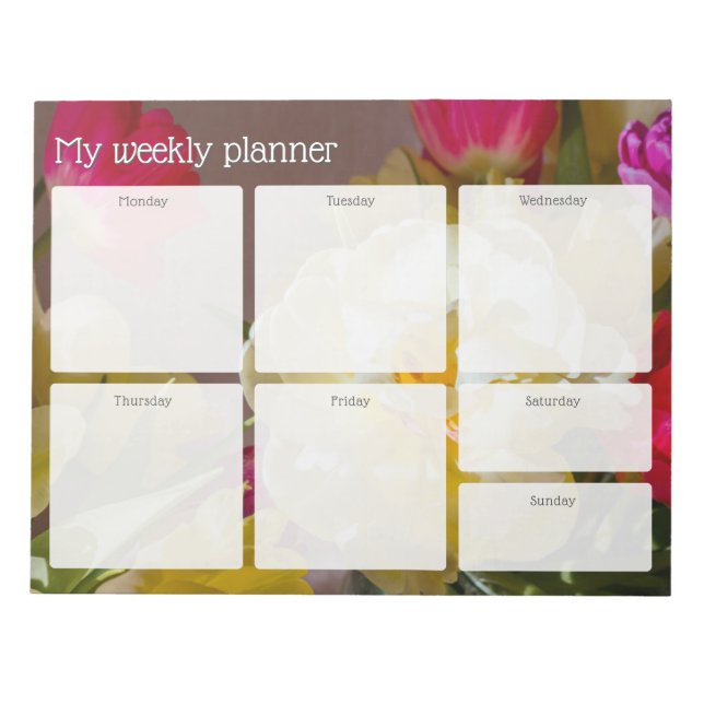 Romantischer farbenfroher Blumen-Wochenplaner Notizblock (Vorderseite)