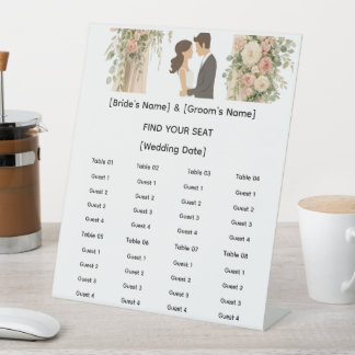 Romantischer Floraler Hochzeits-Sitzplan Sockelschild