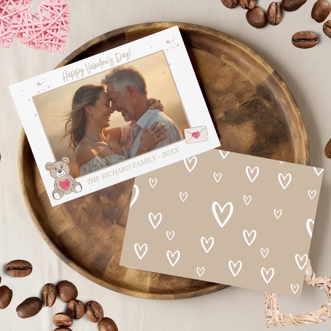 Romantischer Foto Aquarell Kaffeebär Feiertagskarte (Romantic photo watercolor Coffee colored bear Holiday Card)