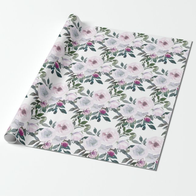 Romantischer Frühling Florals | Wasserfarbe Geschenkpapier (Ungerollt)