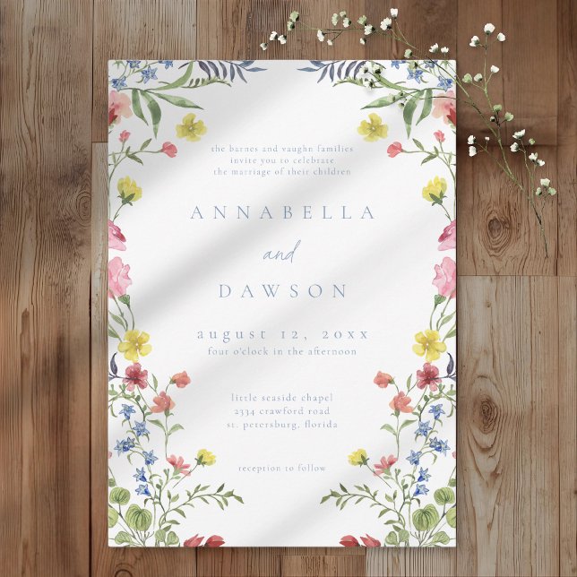 Romantischer Frühlings-Wildblumengarten-Hochzeit Einladung (Romantic Spring Wildflower Garden Wedding Invitation)