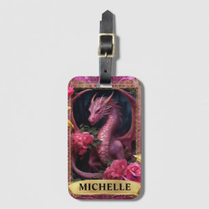 Romantischer Fuchsien-Drache und Rosen-Fantasy Gepäckanhänger
