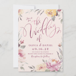 Romantischer Garten Aquarell Hochzeit mit Blumen Einladung