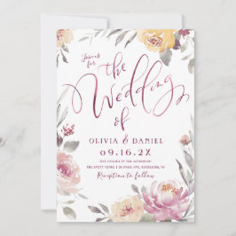 Romantischer Garten Aquarell Hochzeit mit Blumen Einladung