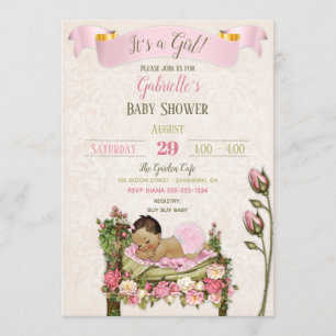 Romantischer Garten-Baby-Shower Rosa Grüne Rosen Einladung
