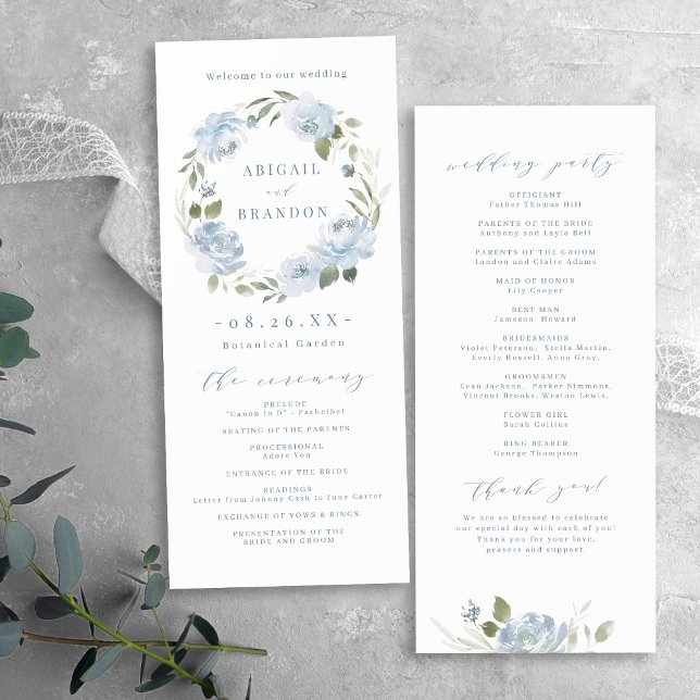 Romantischer Garten dustig blühende Hochzeit Programm (Romantic garden dusty blue floral wedding program)