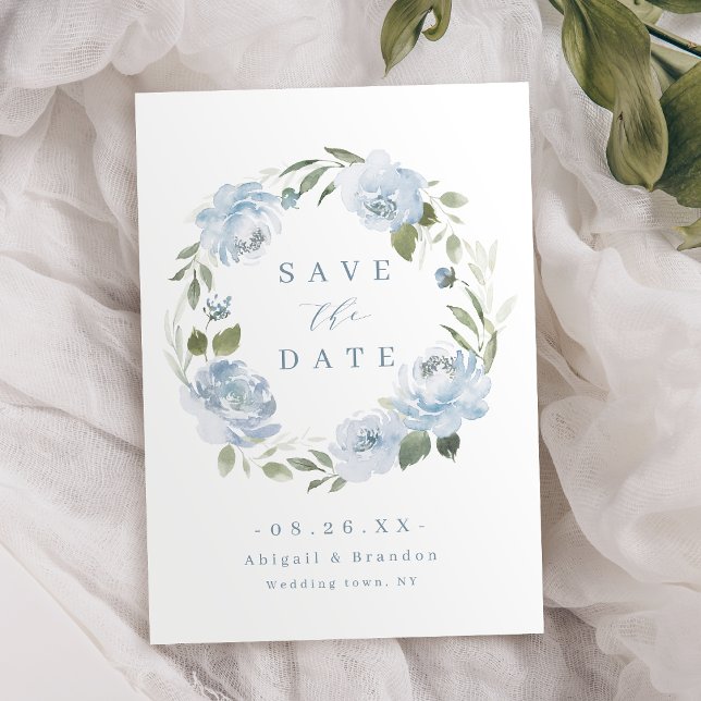 Romantischer Garten dustig blühende Hochzeit Save The Date (Romantic garden dusty blue floral wedding save the date)