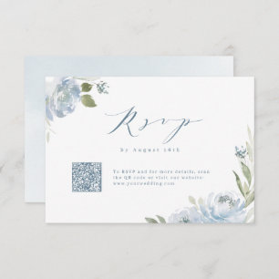 Romantischer Garten dusty Blue Blues Hochzeit QR-C RSVP Karte