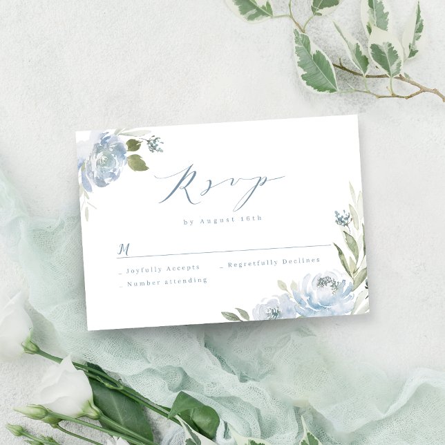 Romantischer Garten dusty Blue Blumen Hochzeit RSV RSVP Karte (Romantic garden dusty blue floral wedding RSVP car)