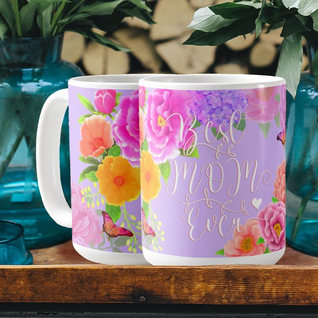 Romantischer Garten Peonies Lila Beste Mama Kaffeetasse (Romantic Peonies Best Mom Ever Purple Coffee Mug.)