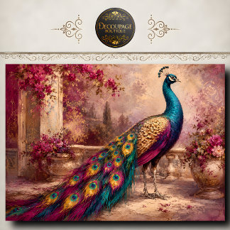 Romantischer Garten Pfau-Dekupage Seidenpapier