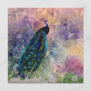 Romantischer Gazebo Pfau und Wasserfarbe Einladung