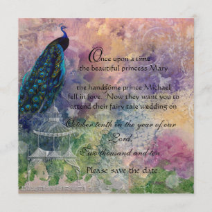 Romantischer Gazebo Pfau und Wasserfarbe Save The Date