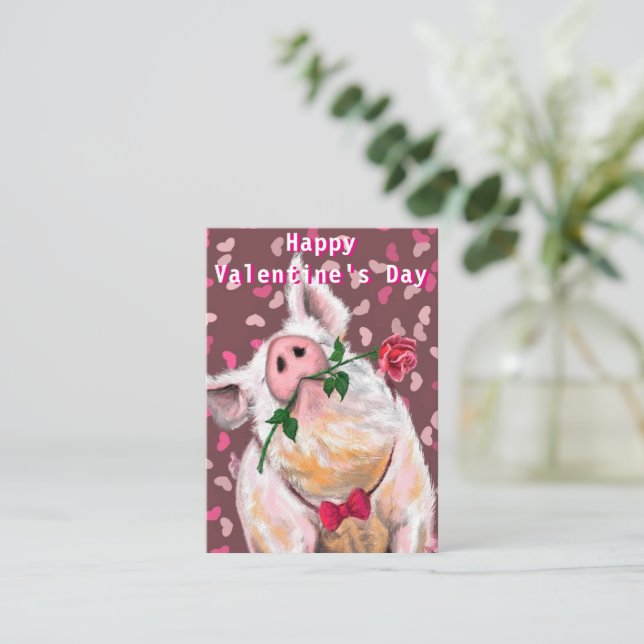 Romantischer Gentleman Pig Funny Valentine's Day C Mitteilungskarte (Stehend Vorderseite)