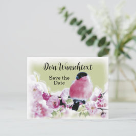 Romantischer Gimpel auf Rosa Kirschblüten Postkarte