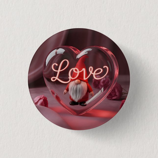 Romantischer Gnom in Herz-Display mit Neon-"Liebe" Button (Vorderseite)