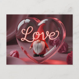Romantischer Gnom in Herz-Display mit Neon-"Liebe" Postkarte