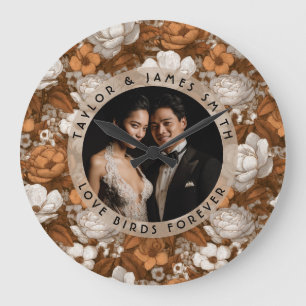 Romantischer Gold-Gardenien-Blüten-Boho-Hochzeit Große Wanduhr
