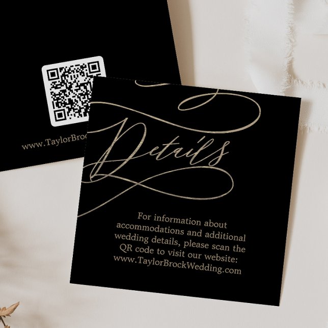 Romantischer Gold und Black QR Code Hochzeitsdetai Begleitkarte (Von Creator hochgeladen)