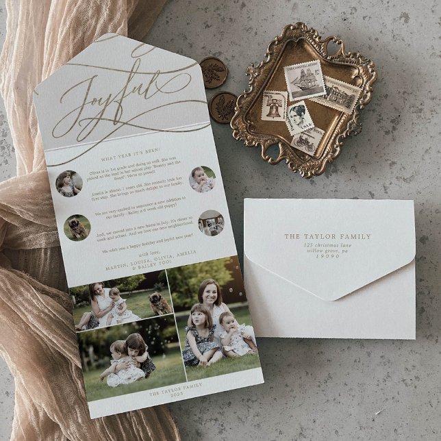 Romantischer goldener Weihnachts-Multi-Foto-Urlaub All In One Einladung (Von Creator hochgeladen)