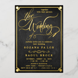 Romantischer Goldfoil Emerald Blühe wir Hochzeit Folieneinladung