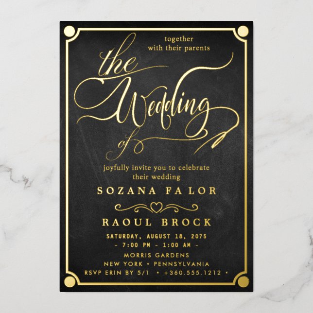 Romantischer Goldfoil Emerald Blühe wir Hochzeit Folieneinladung (Vorderseite)