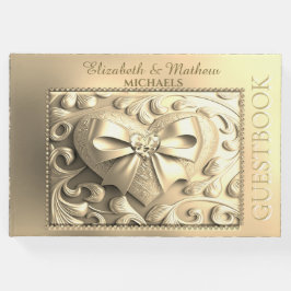 Romantischer Goldherz Satin Bow Gästebuch