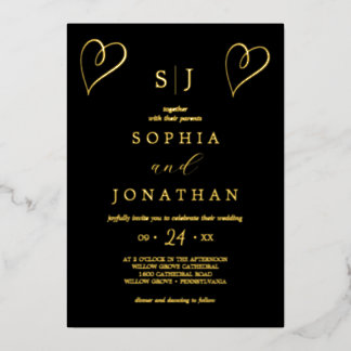 Romantischer Goldschmied | Black Monogram Wedding Folieneinladung