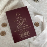 Romantischer Goldschmied | Burgundy Monogram Weddi Folieneinladung<br><div class="desc">Diese romantische Goldfolie bordeauxrot Einladung ist perfekt für eine einfache Hochzeit. Das moderne klassische Design besticht durch extravagante Wirbel und skurrile Schnörkel mit prächtiger,  eleganter,  handgeschriebener,  vergoldeter Typografie auf bordeauxrotem Hintergrund.</div>