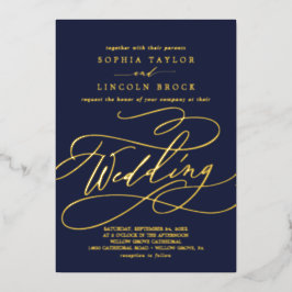 Romantischer Goldschmied | Navy Blue Blüh Wedding Folieneinladung