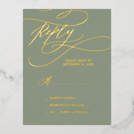 Romantischer Goldschmied | Sage Green Simple RSVP  Folie Einladungspostkarte