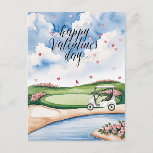 Romantischer Golfplatz mit Rose - Aquarell Postkarte