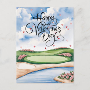Romantischer Golfplatz mit Rose - Aquarell Postkarte