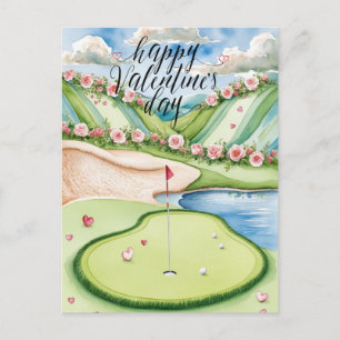 Romantischer Golfplatz mit Rose - Aquarell Postkarte