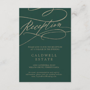 Romantischer Green Calligraphy Empfang Insert Card