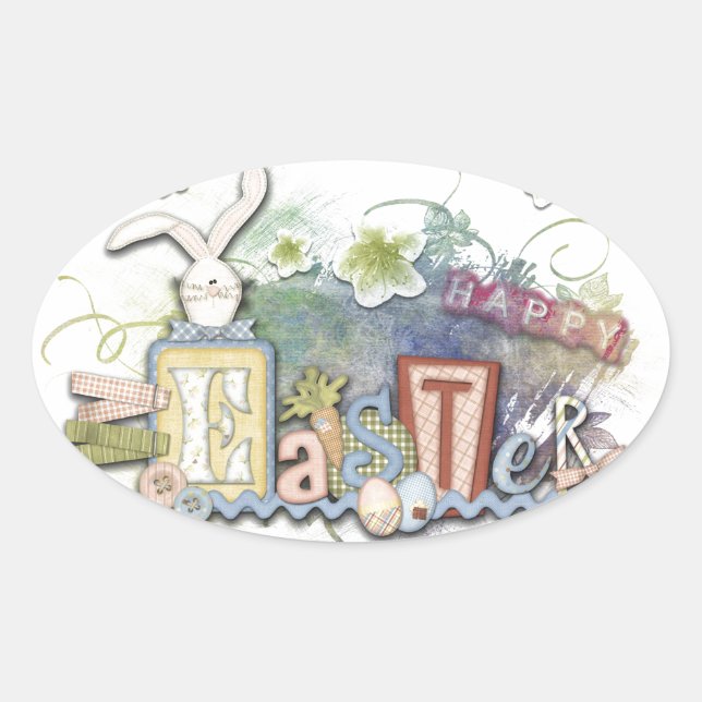 Romantischer Happy Ostersonne Gruß Niedlicher Text Ovaler Aufkleber (Vorderseite)