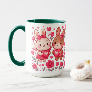 Romantischer Hasen-Paar-Herz-Keramikbecher Tasse