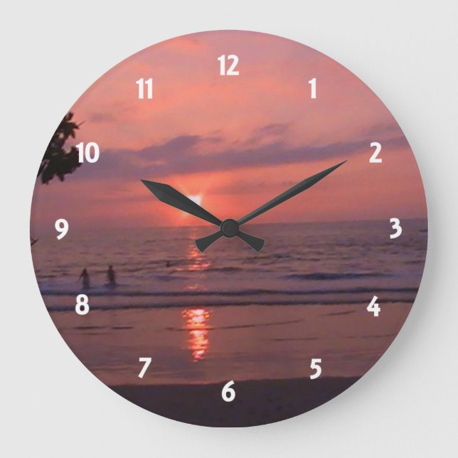 Romantischer hawaiianischer Sonnenuntergang Große Wanduhr (Vorderseite)