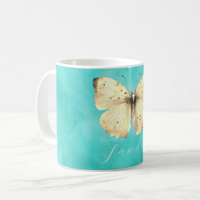 Romantischer Hellblauer Schmetterling Kaffeetasse (Vorderseite Links)