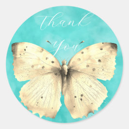Romantischer hellblauer Schmetterling vielen Dank Runder Aufkleber
