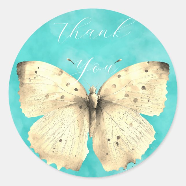 Romantischer hellblauer Schmetterling vielen Dank Runder Aufkleber (Vorderseite)