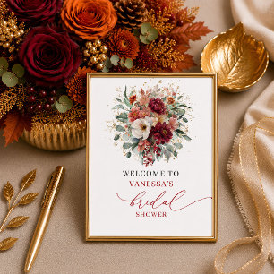 Romantischer Herbst-Marsala-Blumen-Brautjungfer-Em Poster