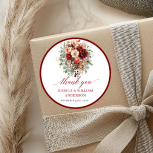 Romantischer Herbst-Marsala-Blumen-Hochzeitsaufkle Runder Aufkleber