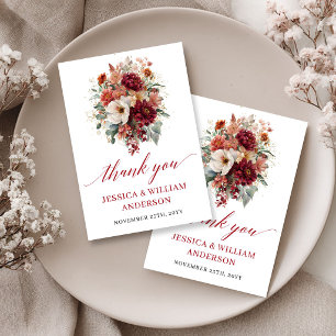 Romantischer Herbst Marsala Floral Hochzeit Danke
