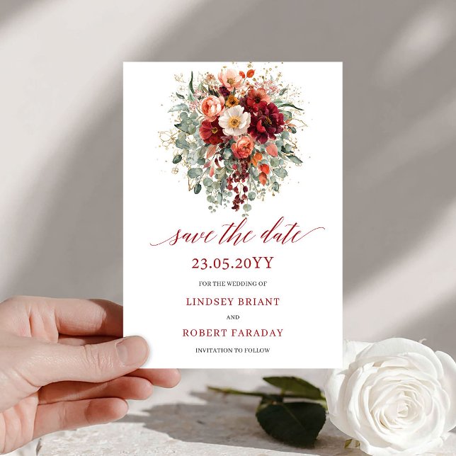 Romantischer Herbst Marsala Gold Floral Save The D Date (Romantic Fall Marsala Gold Floral Save The Date

)