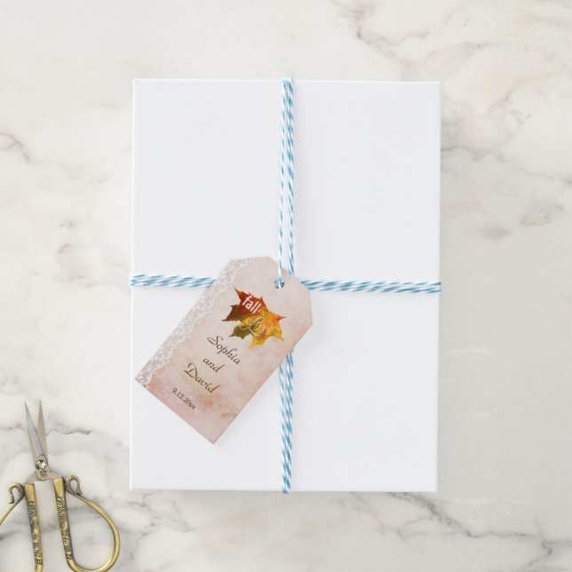 Romantischer Herbstfall in der Liebe Hochzeit Geschenkanhänger (Mit Garn)